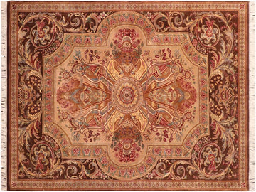handmade Traditional Firdous Tan Brown Hand Knotted RECTANGLE 100% WOOL area rug 6x9